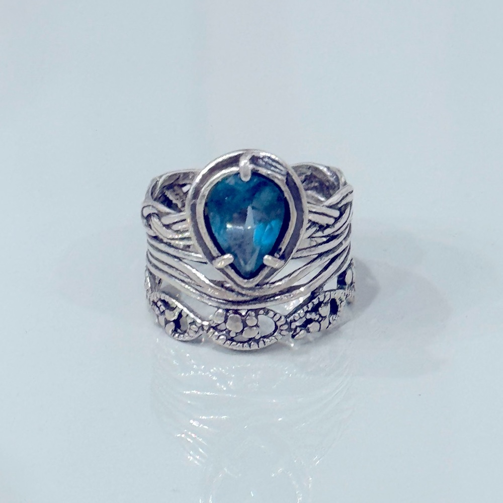 Or Paz Sterling Silver Pear Shaped 2 ct. London Blue Topaz Ring Size 7